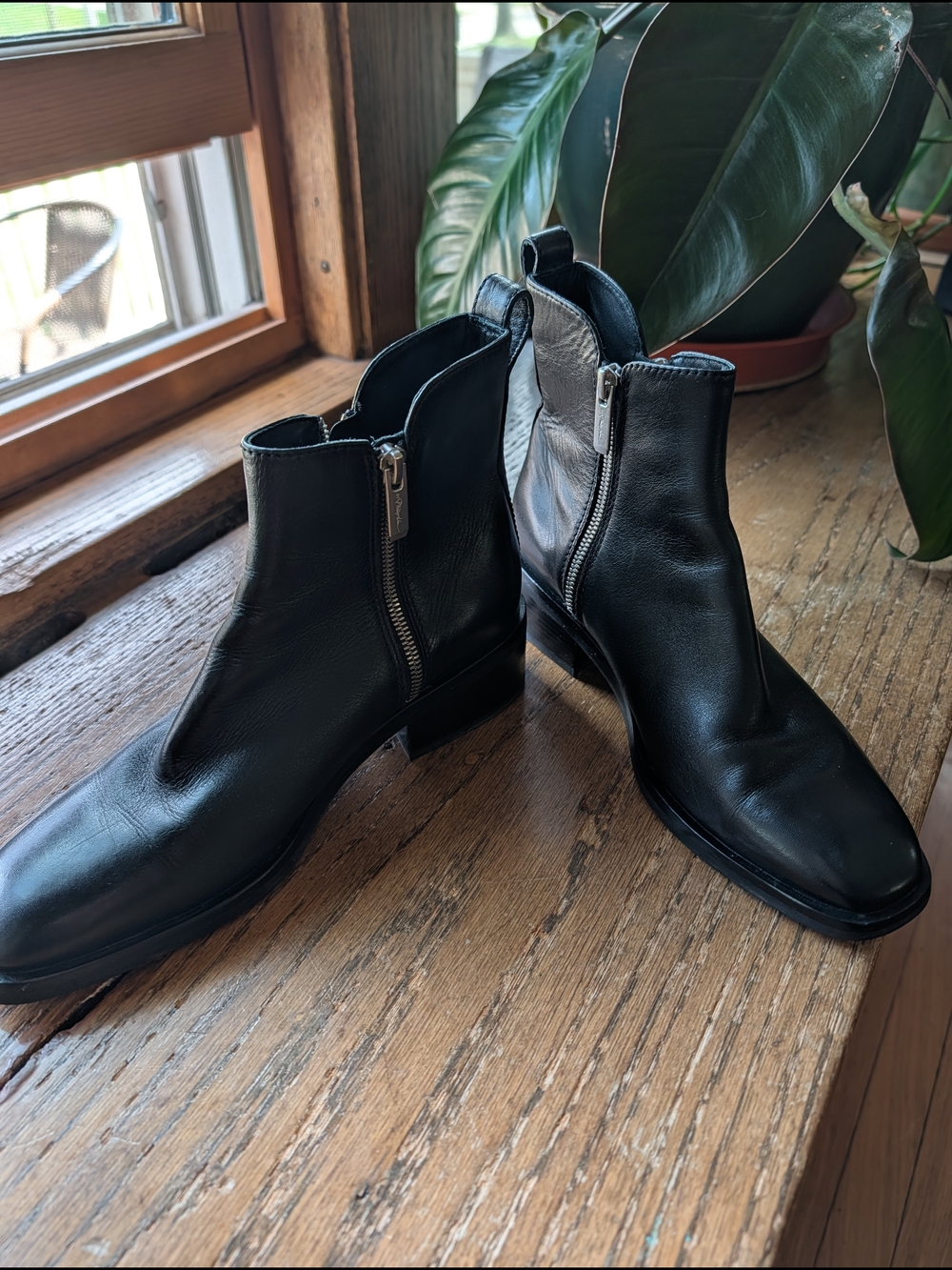 Women's Black Leather 2 Zip Ankle Chelsea Boots- Phillip Lim